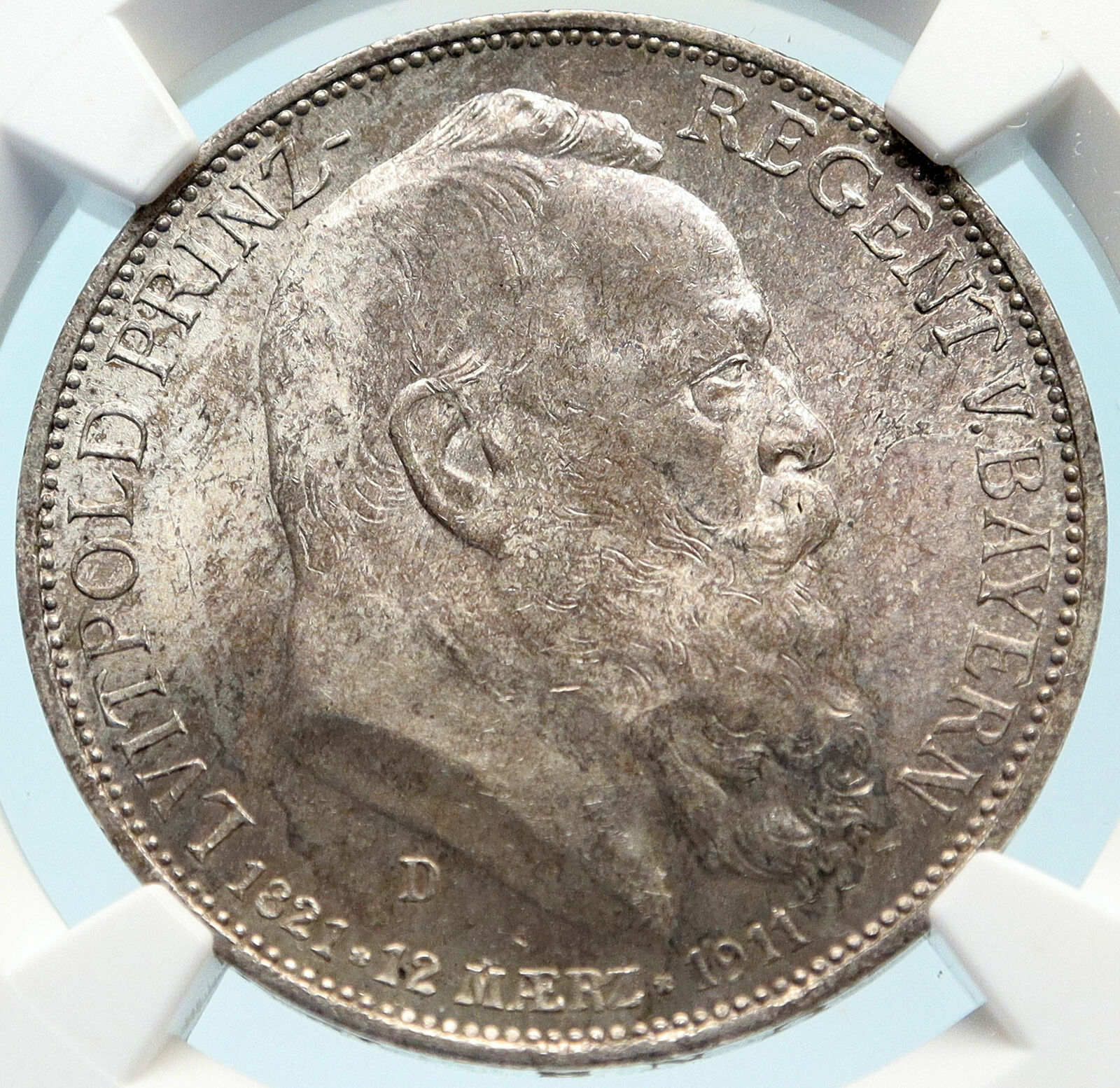 1911 D GERMANY Bavaria Otto I w PRINCE LUITPOLD Silver 3 Marks Coin NGC i83762