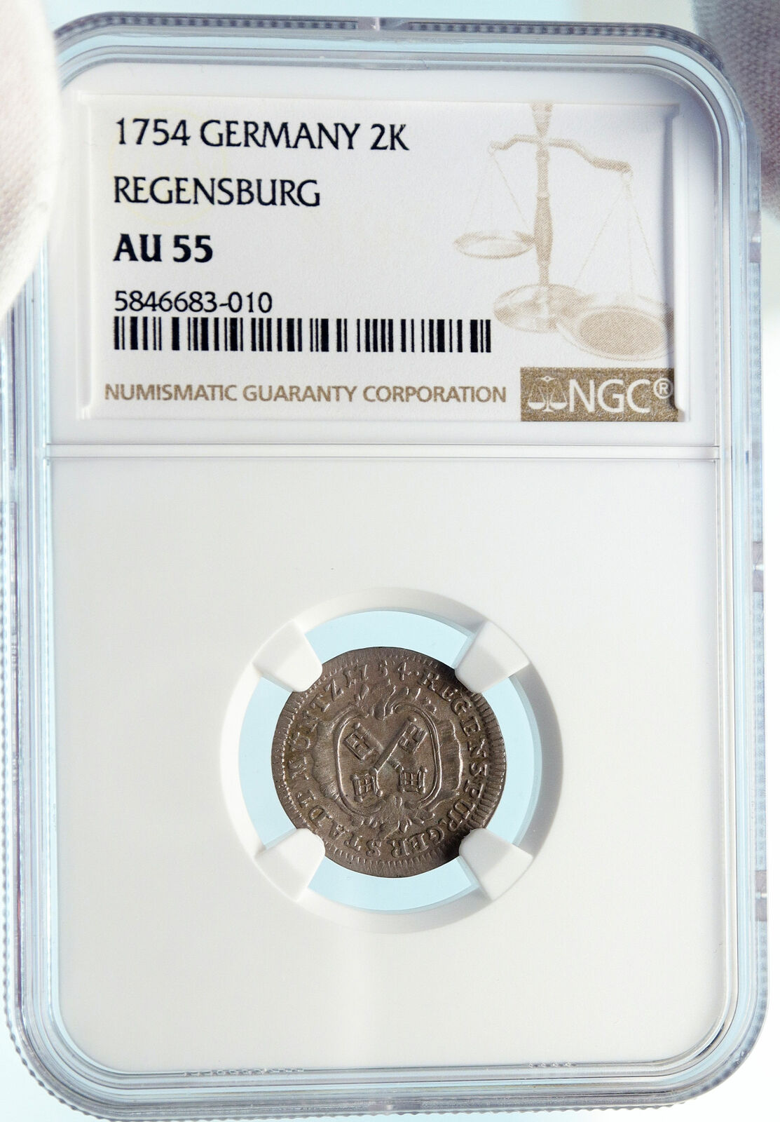 1754 GERMANY German States REGENSBURG Franz I Silver 2 Kreuzer Coin NGC i83767