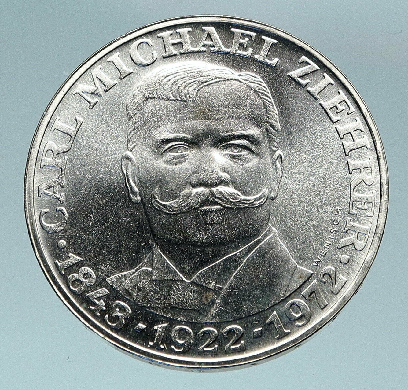 1972 AUSTRIA Musician Composer Carl Michael Ziehrer Silver 25 Shllng Coin i84096