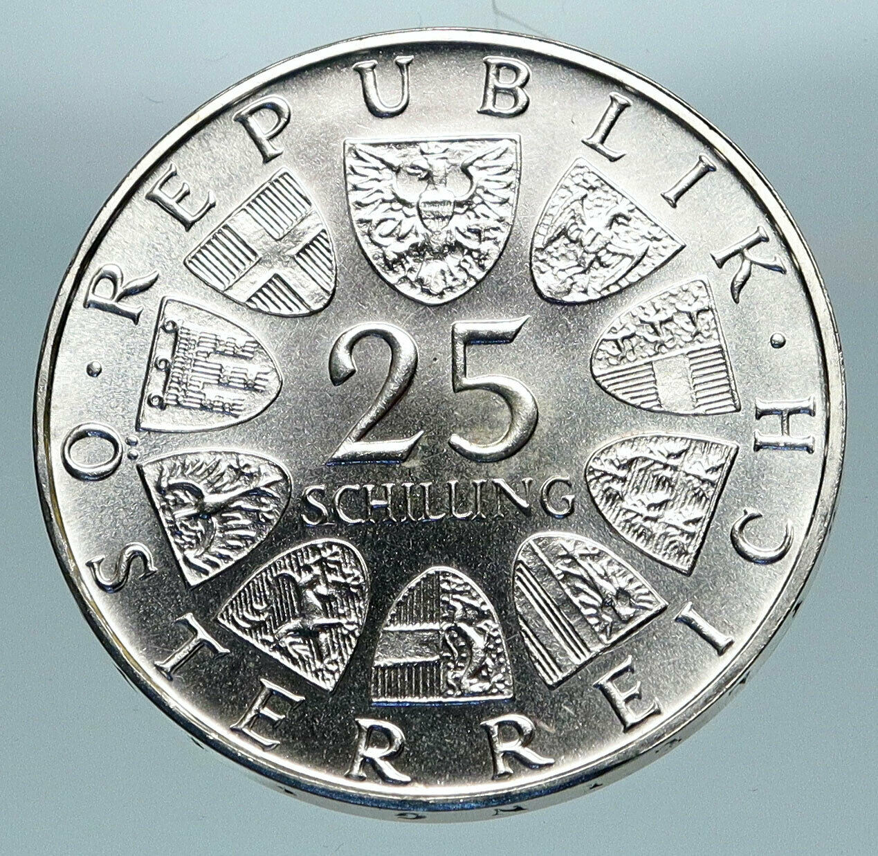 1972 AUSTRIA Musician Composer Carl Michael Ziehrer Silver 25 Shllng Coin i84096