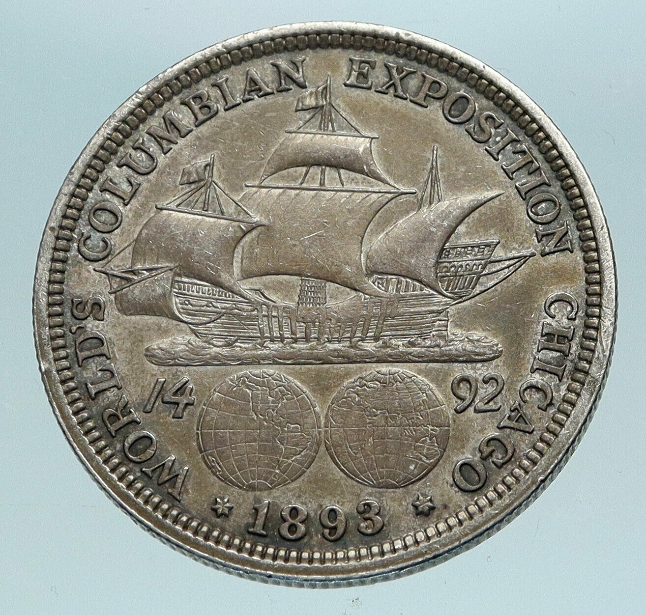 1893 USA COLUMBUS World's Fair SANTA MARIA SHIP Silver Half Dollar Coin i84091