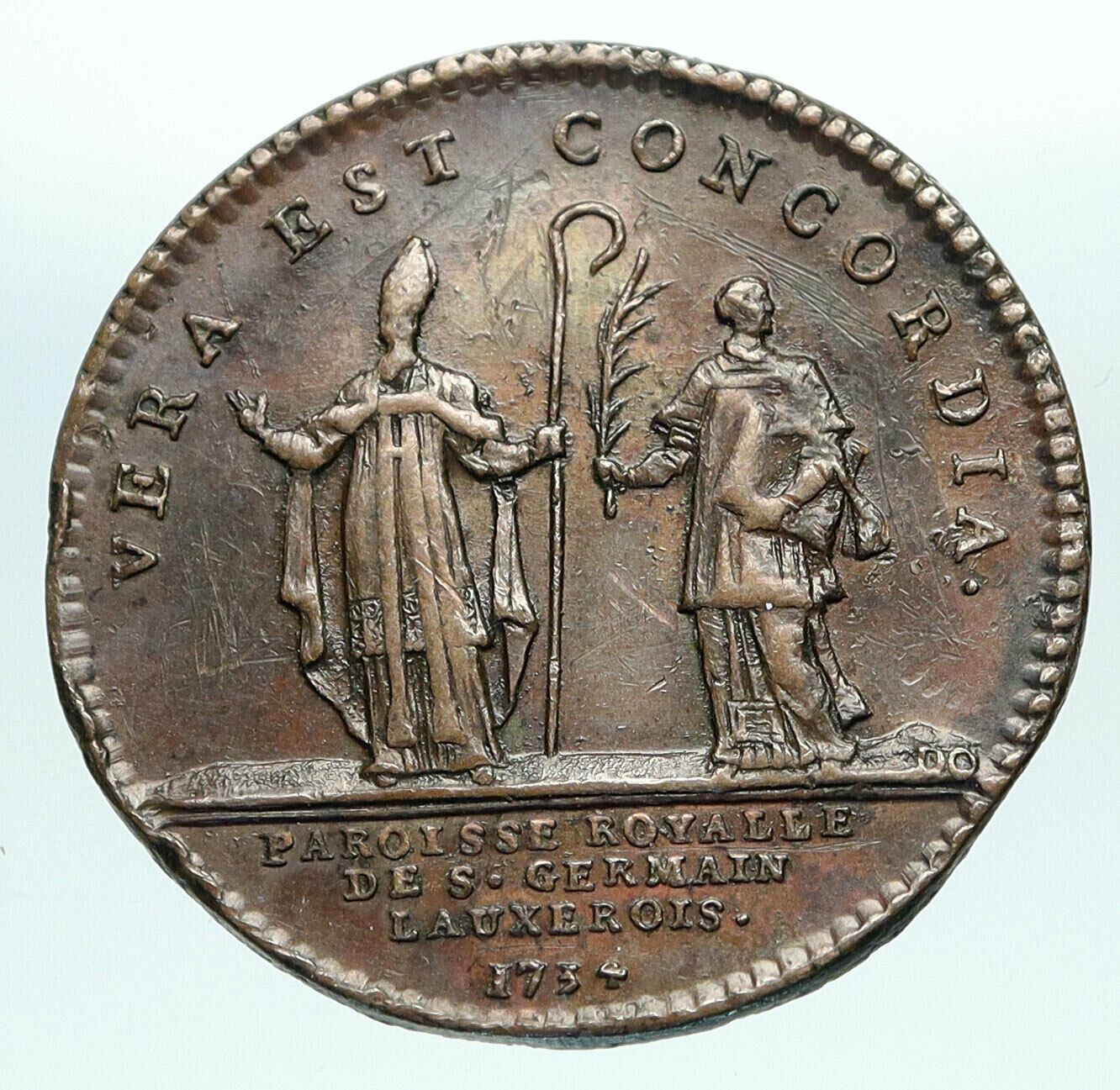 1734 FRANCE King LOUIS XV Saint Germaine of Paris Antique FRENCH Medal i84101