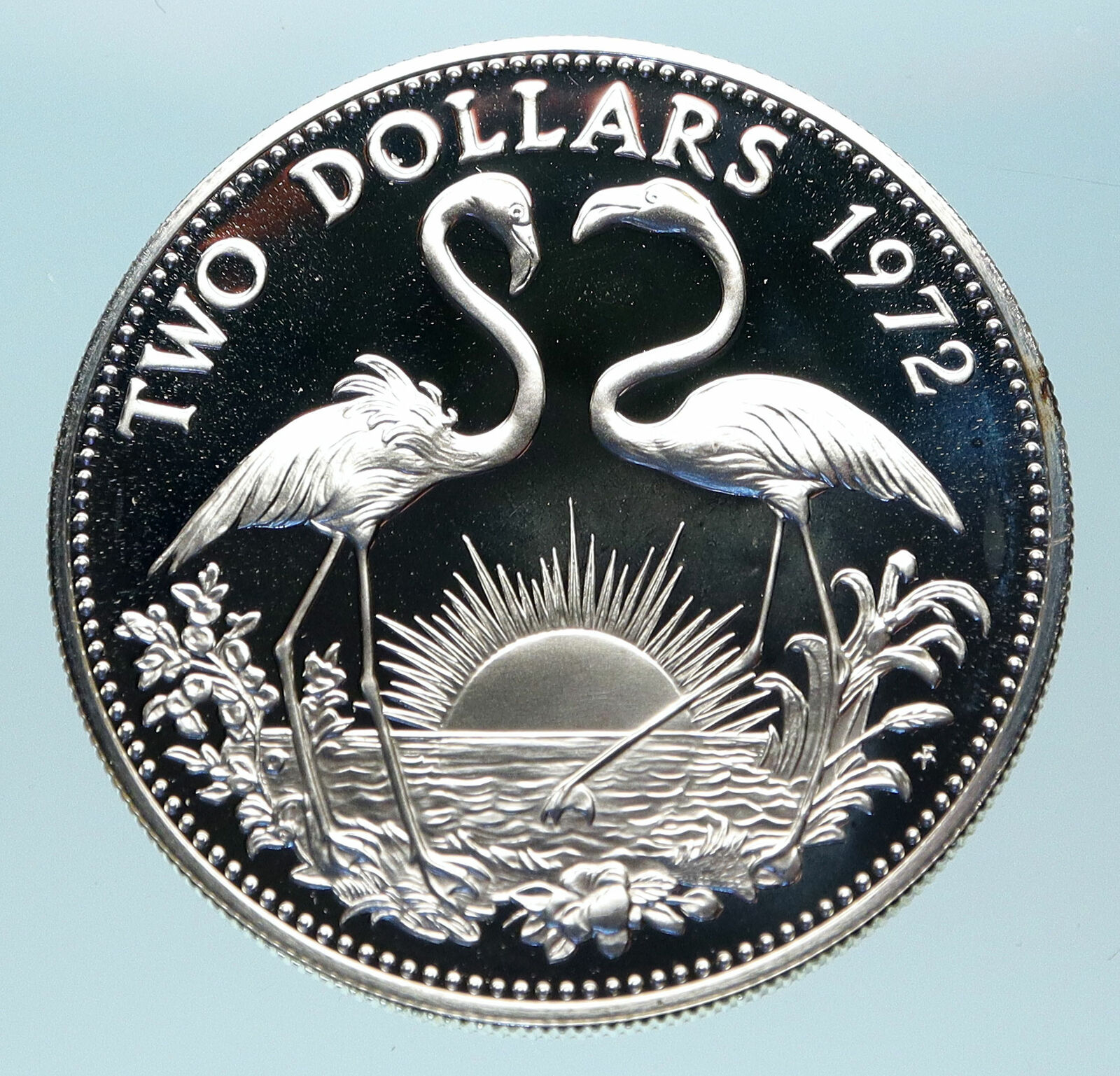 1972 The BAHAMAS Queen Elizabeth II FLAMINGO Genuine Proof Silver $2 Coin i83822