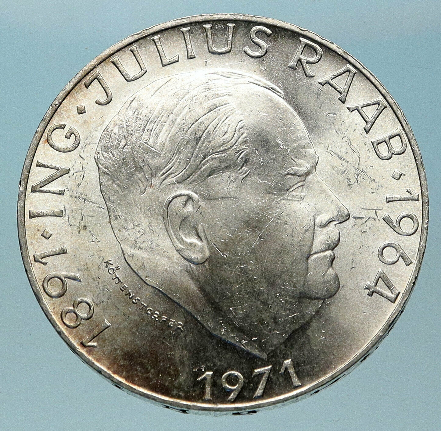 1971 AUSTRIA with Politician Julius Raab Antique Silver 50 Schilling Coin i83816