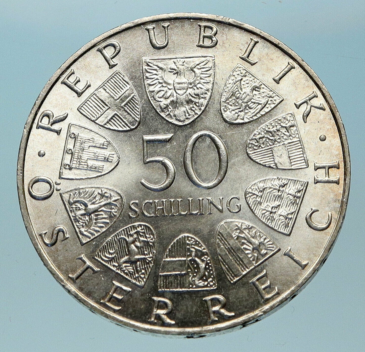 1971 AUSTRIA with Politician Julius Raab Antique Silver 50 Schilling Coin i83816