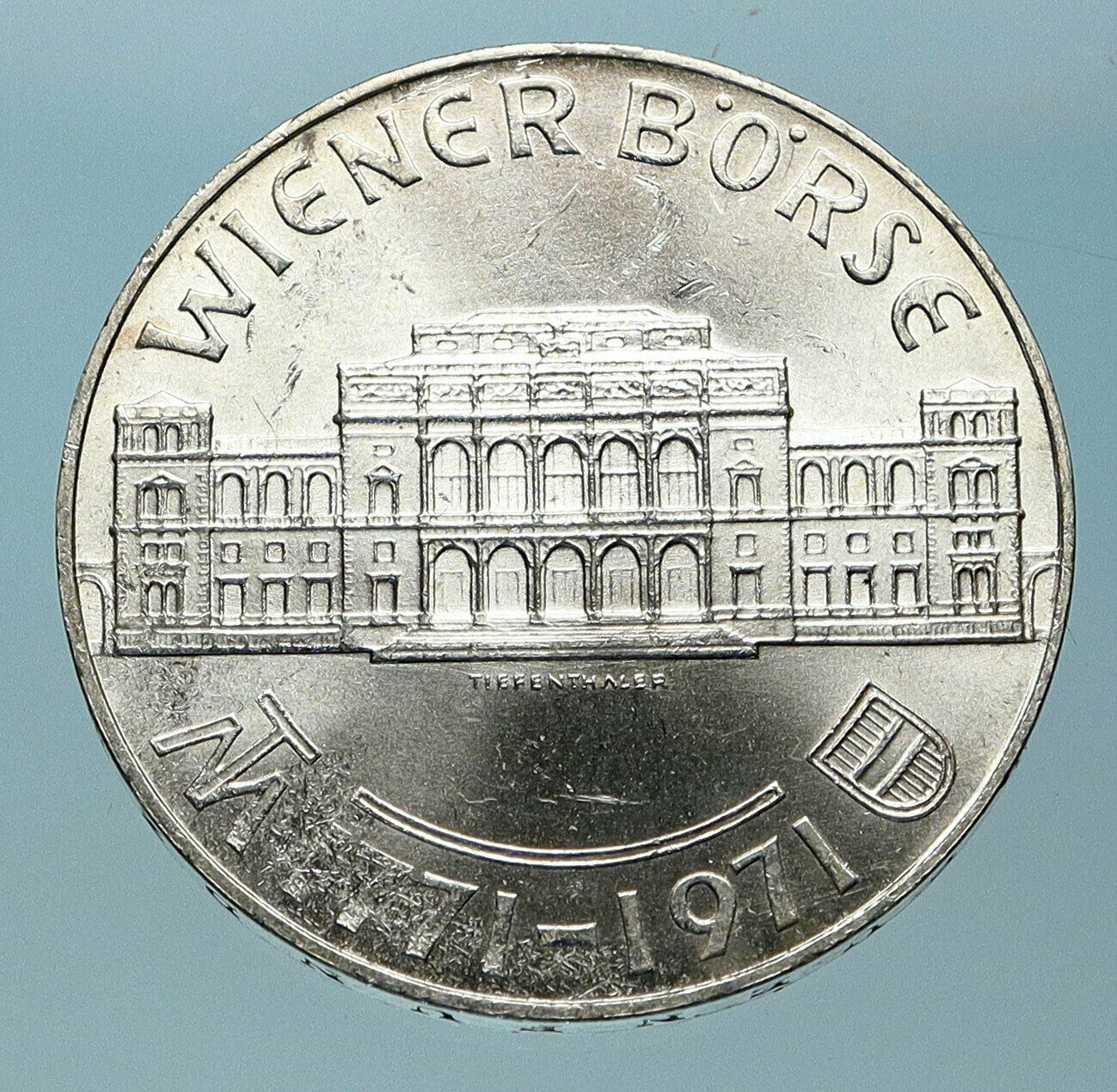 1971 AUSTRIA VIENNA WIENER BOURSE Stock Exchange Silver 25 Schilling Coin i83815