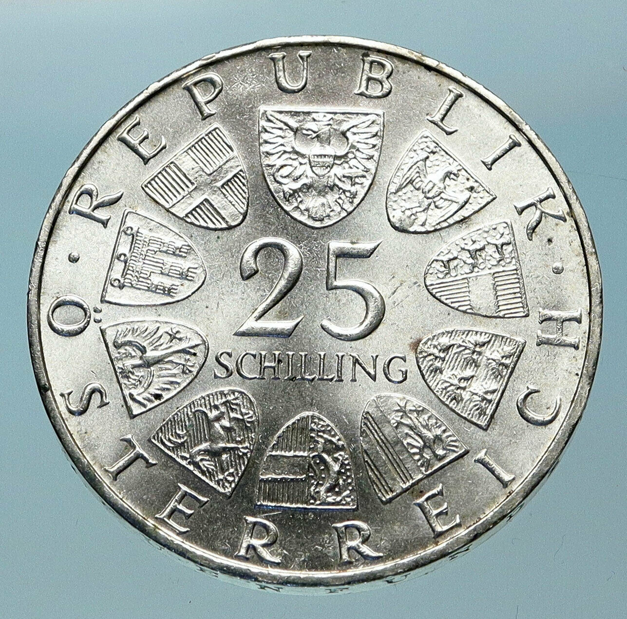 1971 AUSTRIA VIENNA WIENER BOURSE Stock Exchange Silver 25 Schilling Coin i83815