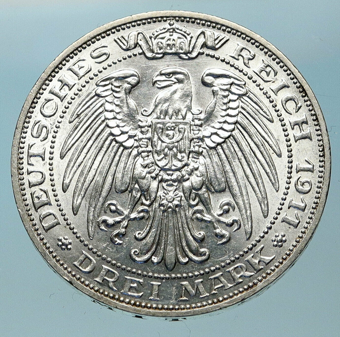 1911 PRUSSIA KINGDOM Germany WILHELM II and III Silver 3 Mark German Coin i83818