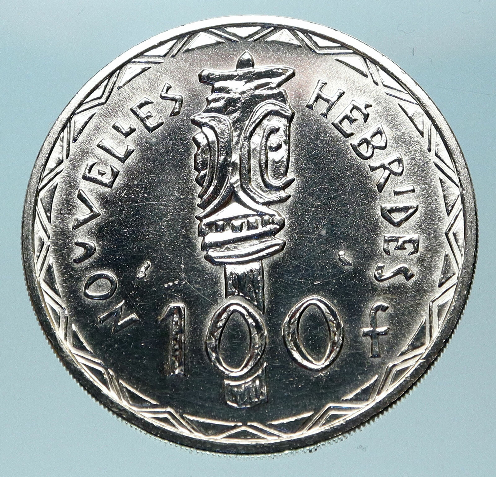 1966 New Hebrides Colony of France 100 Francs Silver BIG Totem Pole Coin i83825