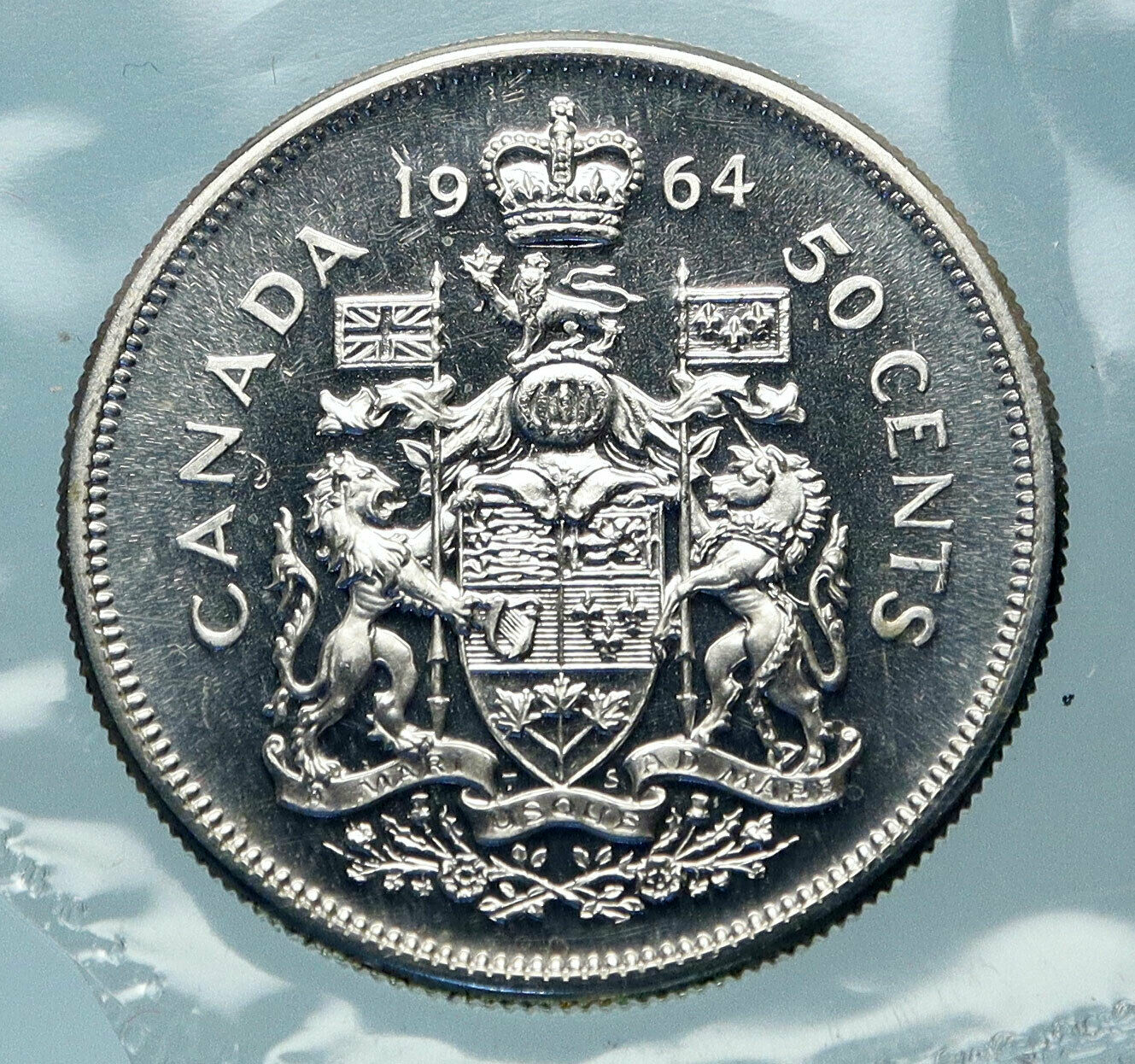 1964 CANADA UK Queen ELIZABETH II LION CROWN ARMS Old Silver 50 Cent Coin i83876