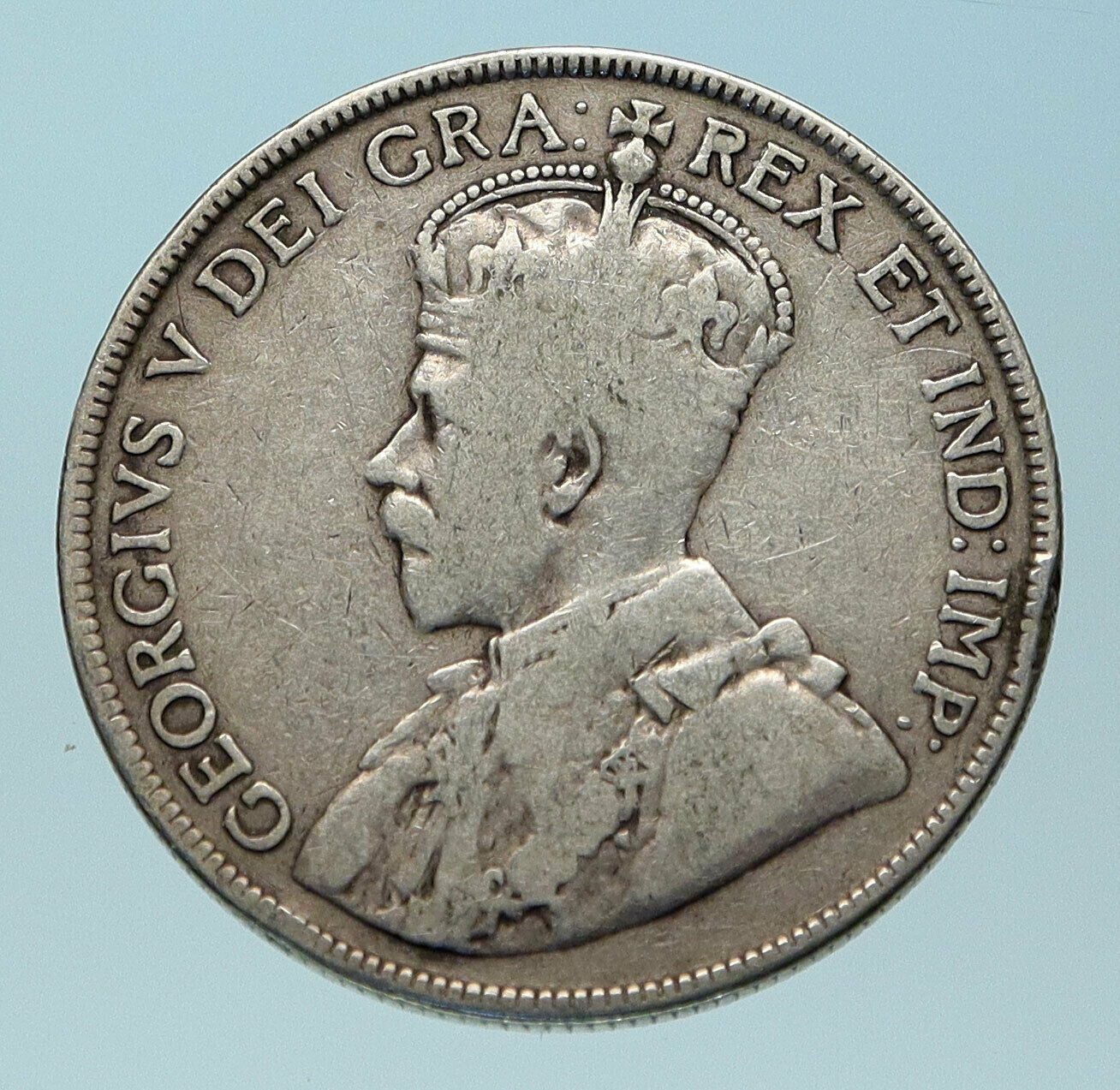 1917 CANADA UK King George V Antique Genuine Crown SILVER 50 CENTS Coin i83886