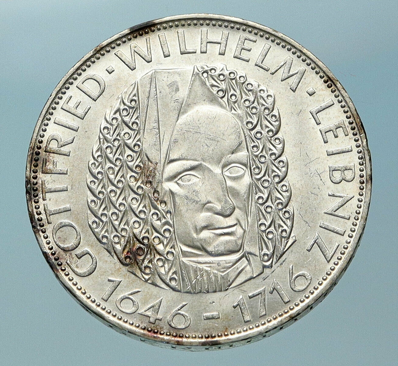 1966 D GERMANY Gottfried Wilhelm Leibniz Large 5 Mark Silver German Coin i83884