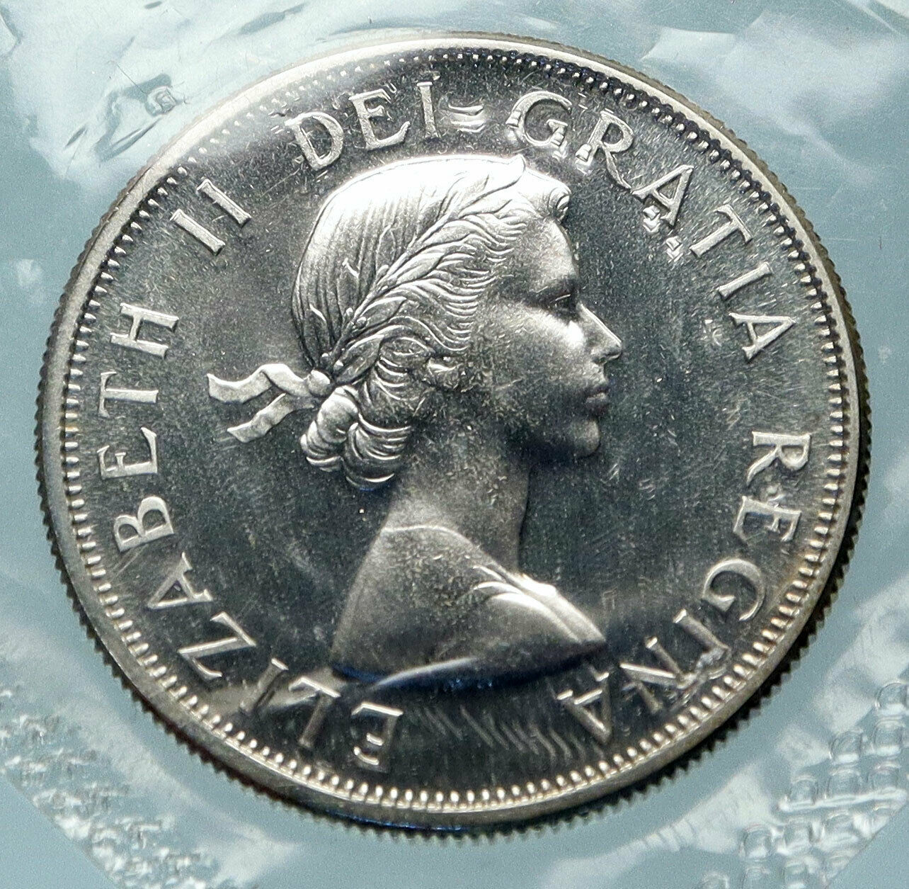 1964 CANADA UK Queen ELIZABETH II LION CROWN ARMS Old Silver 50 Cent Coin i83879