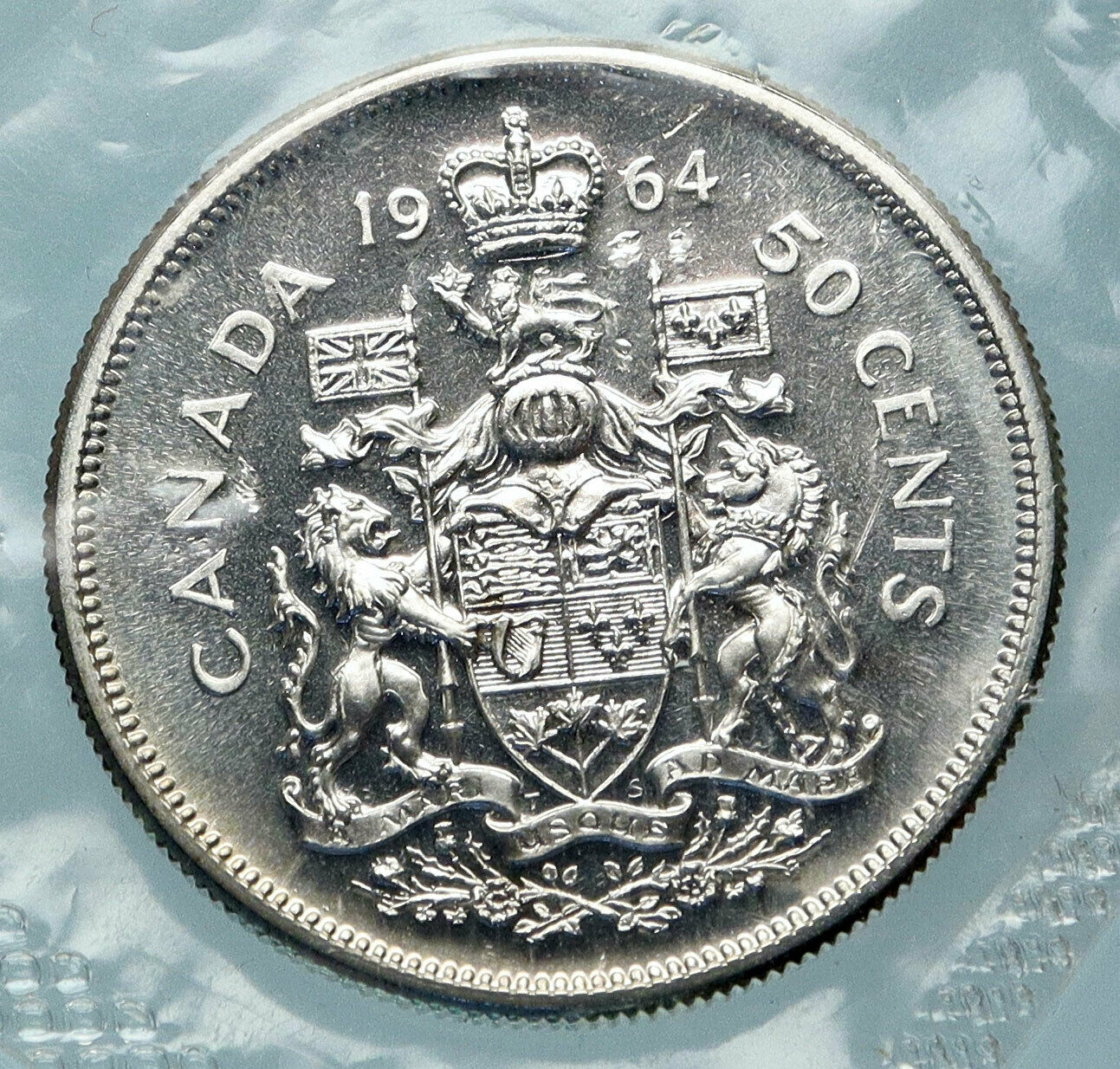 1964 CANADA UK Queen ELIZABETH II LION CROWN ARMS Old Silver 50 Cent Coin i83879