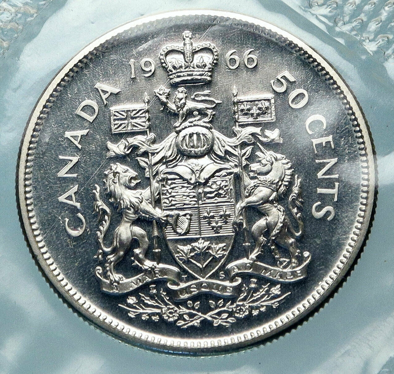 1966 CANADA UK Queen ELIZABETH II Unicorn Antique Silver 50 Cents Coin i83875