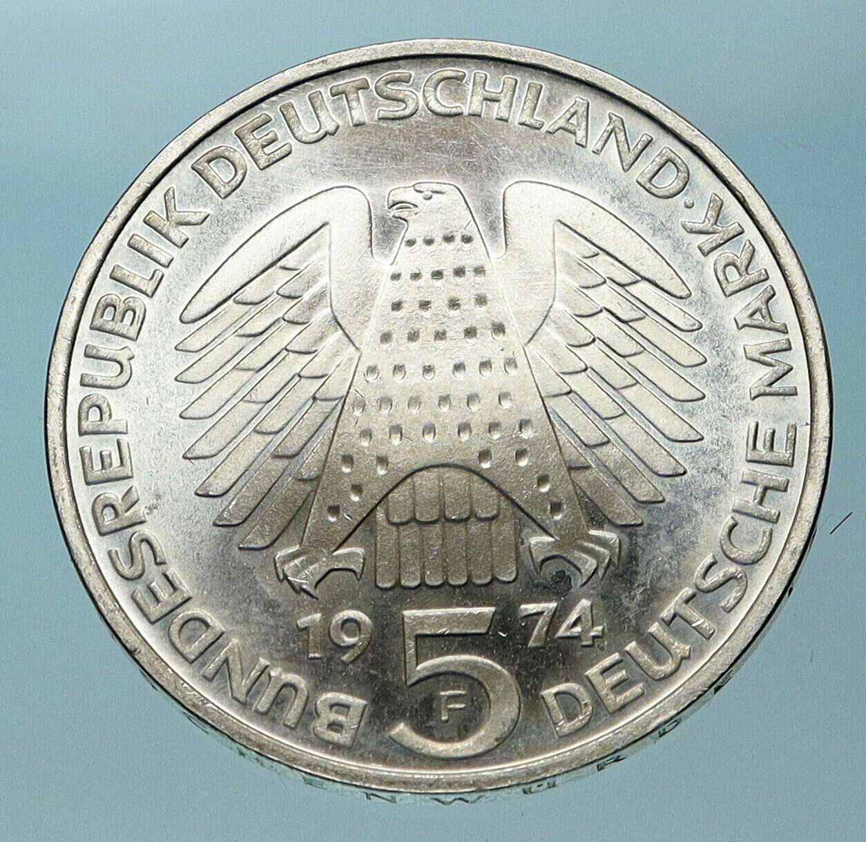 1974 F GERMANY 25 Years of German Federal Constitution Law Silver 5 Mark i83882