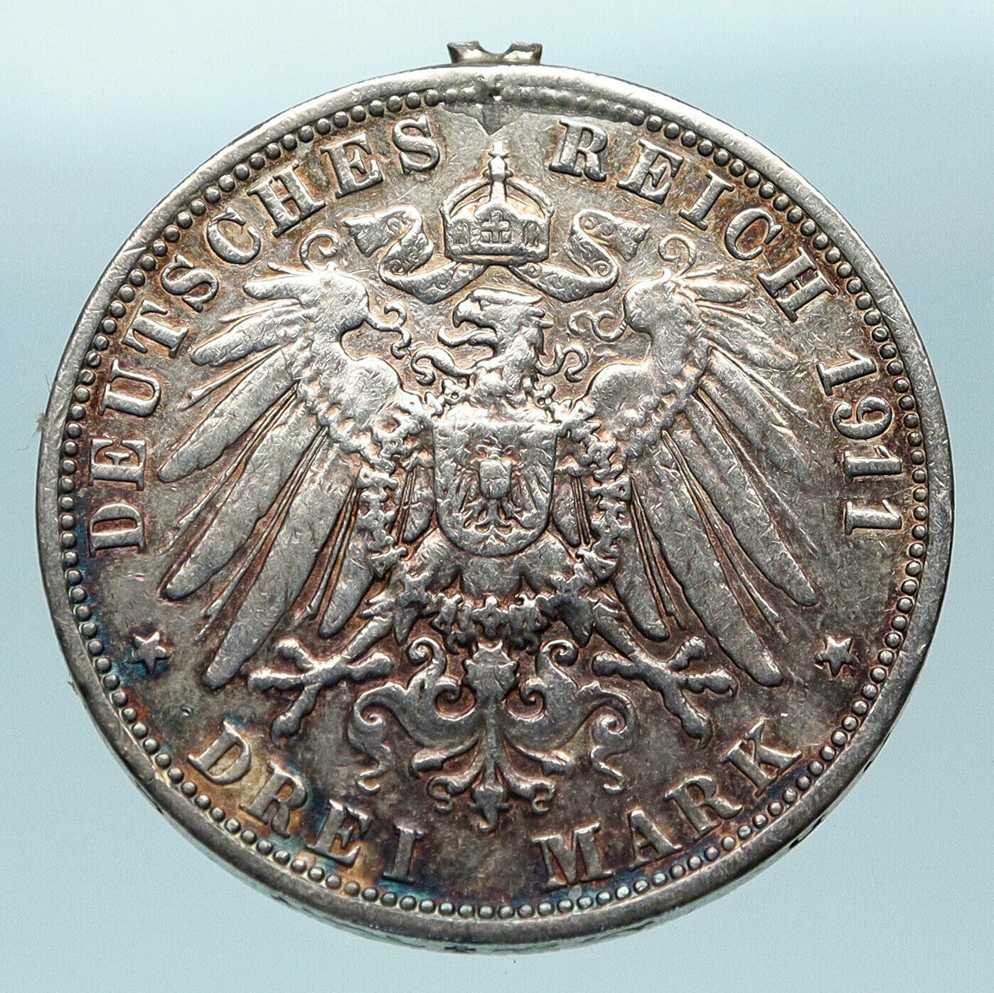 1911 Baden German State SILVER w FREDERICK II Eagle w Crown Vintage Coin i83895