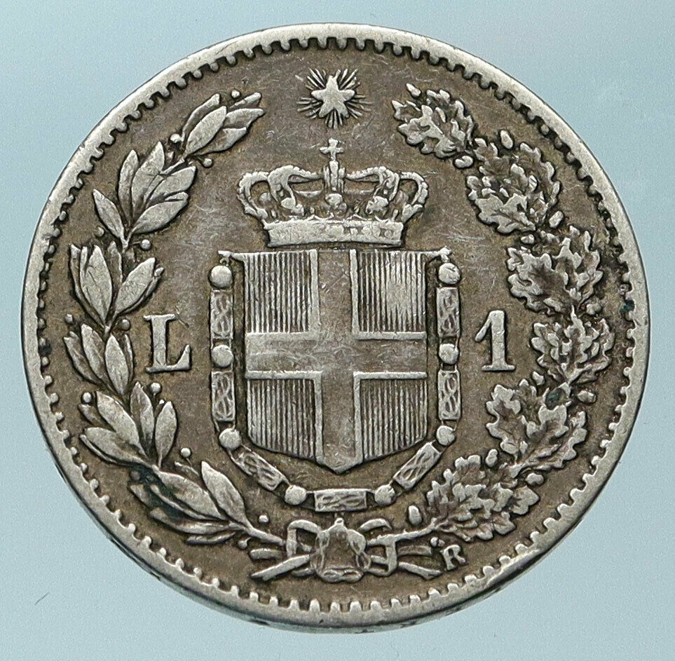 1899 ITALY with King Umberto I Genuine Antique Silver Lire Italian Coin i83892