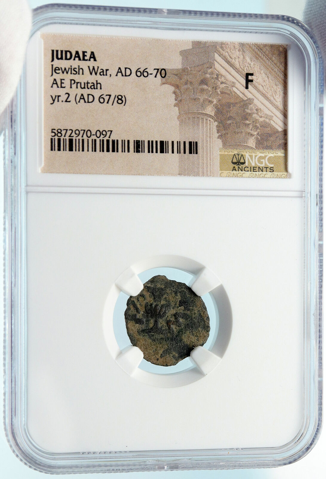 Authentic Ancient JEWISH WAR vs ROMANS 67AD Historical JERUSALEM Coin NGC i83945