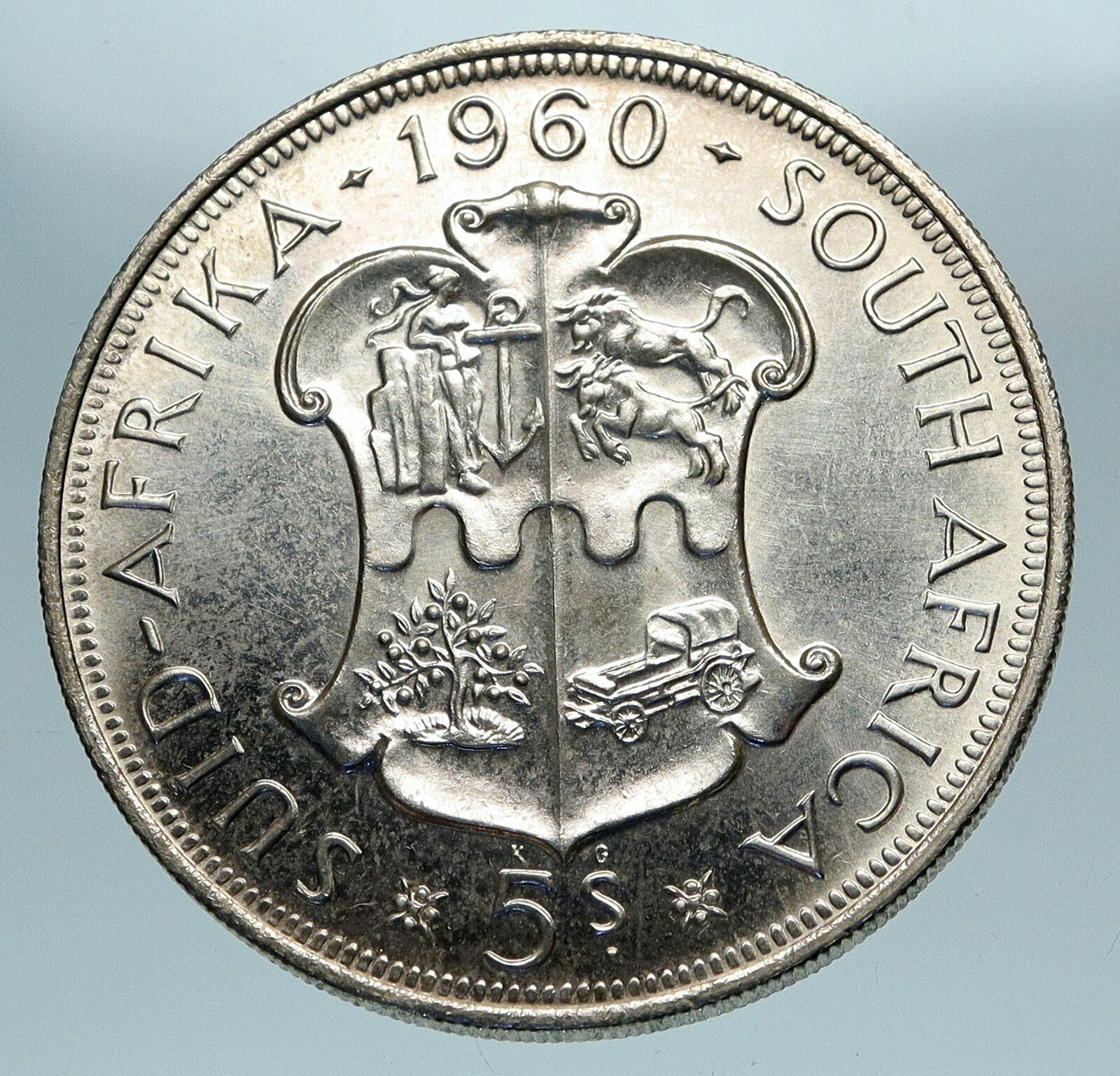 1960 SOUTH AFRICA Queen Elizabeth II Antique Silver 5 Shillings Coin i84114