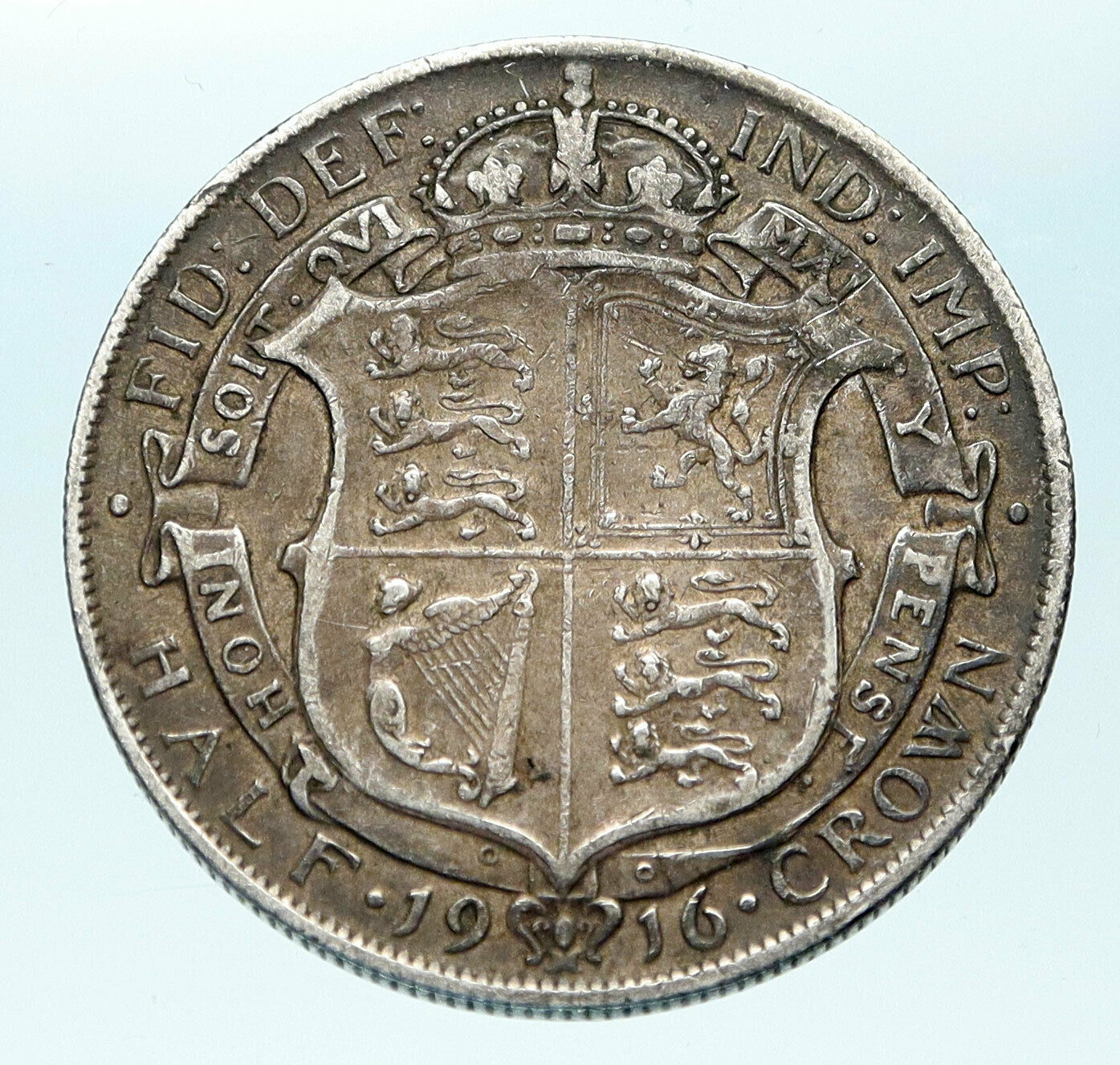 1916 Great Britain United Kingdom UK King GEORGE V Silver Half Crown Coin i83898