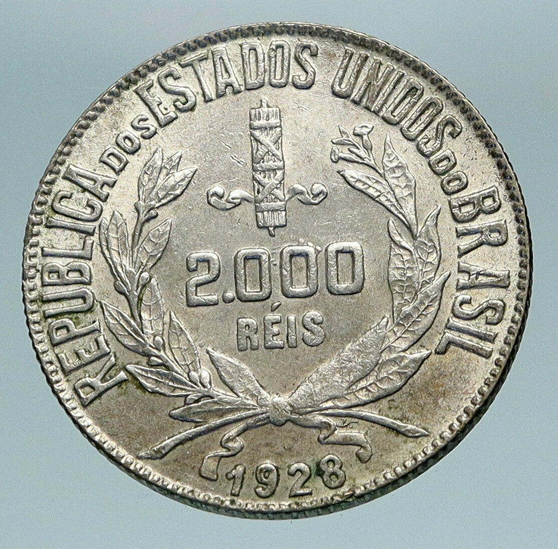 1928 BRAZIL Woman of Republic OLD Antique Brazilian Silver 2000 Reis Coin i84122