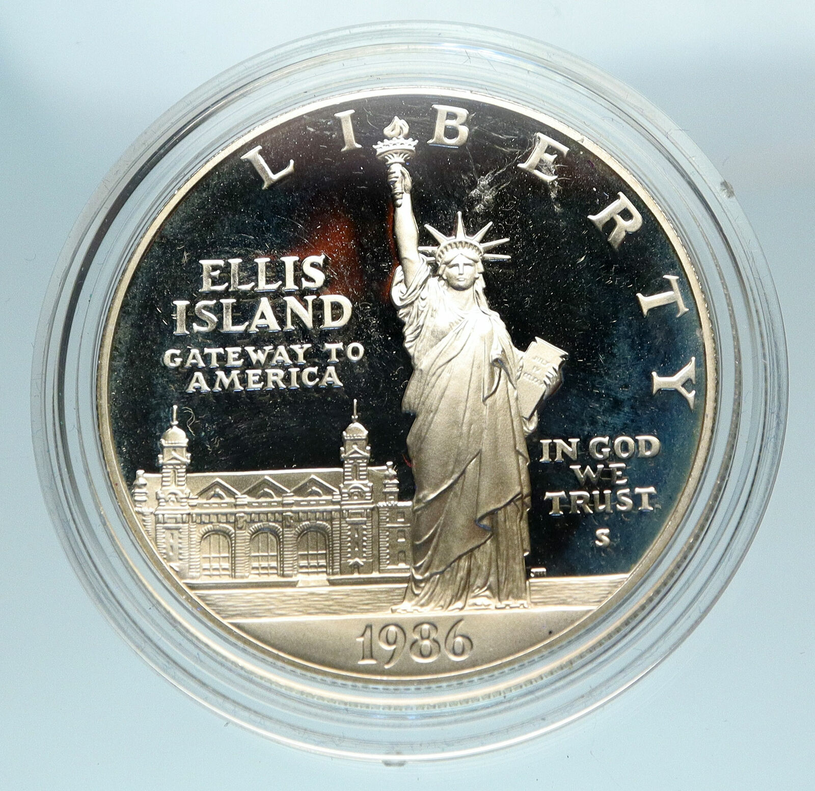 1986 UNITED STATES Ellis Island Statue of Liberty NY Proof Silver $ Coin i84132