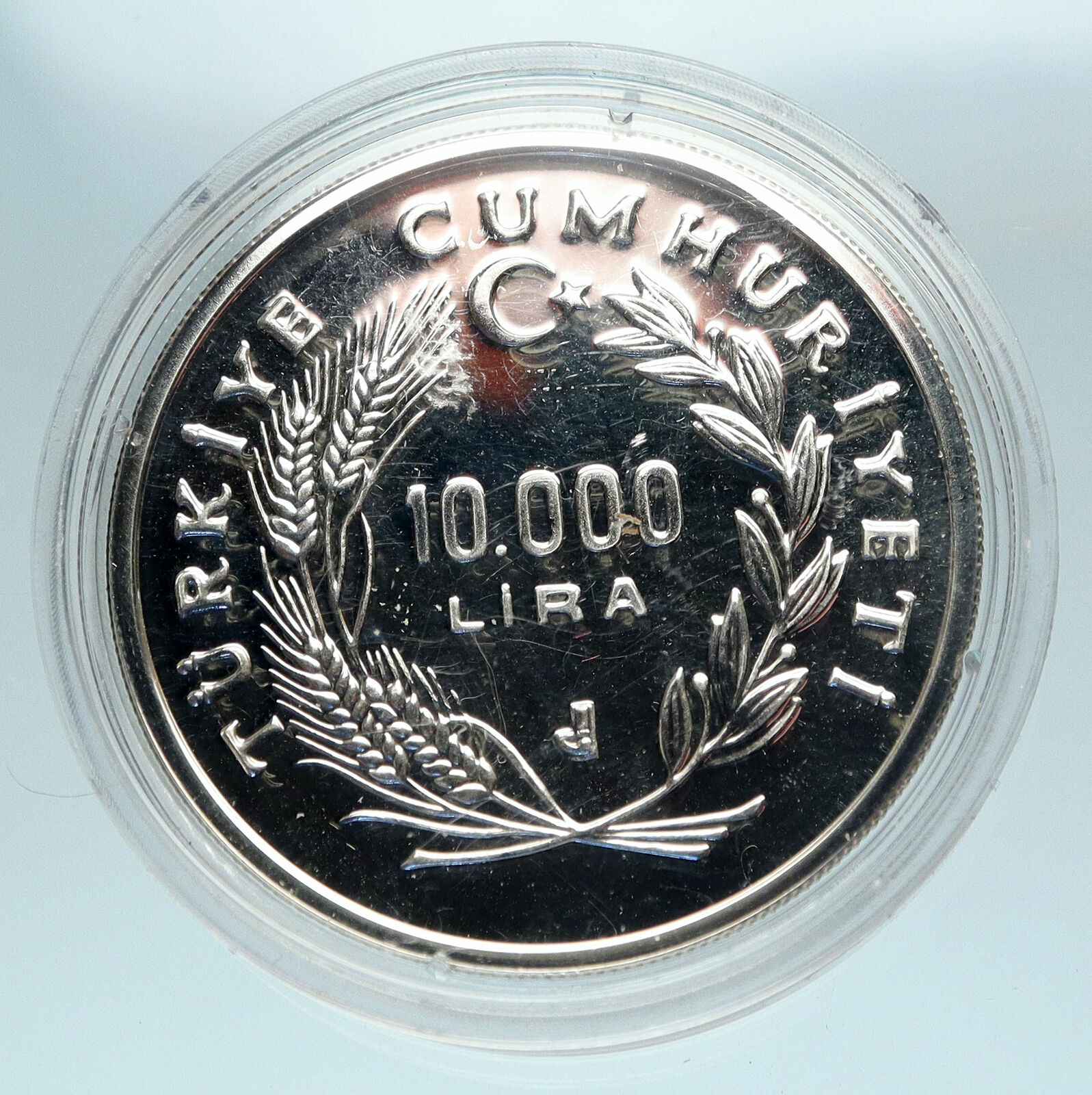 1988 TURKEY South Korea Summer Olympic Games TORCH Silver 10000 Lira Coin i84120