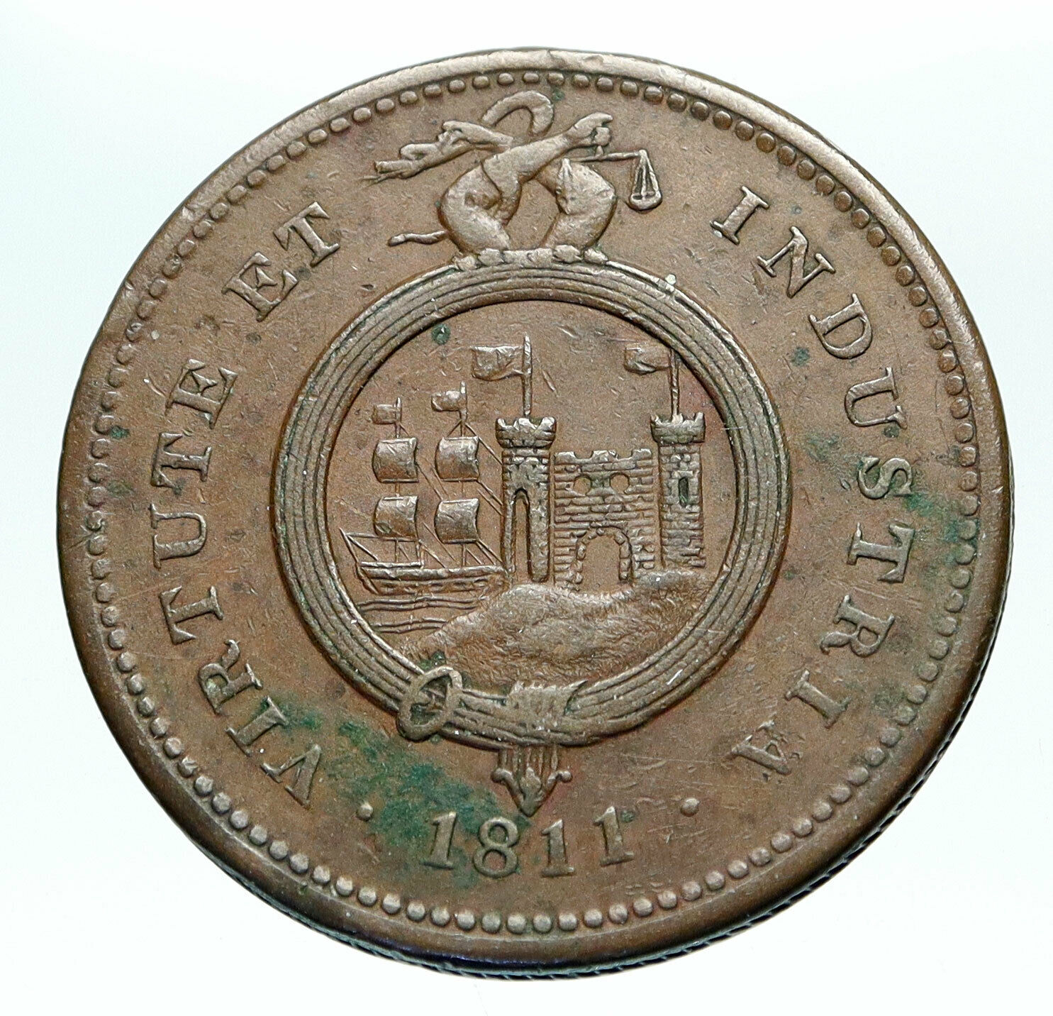 1811 ENGLAND Great Britain BRISTOL & SOUTH WALES Conder Penny Token Coin i84147