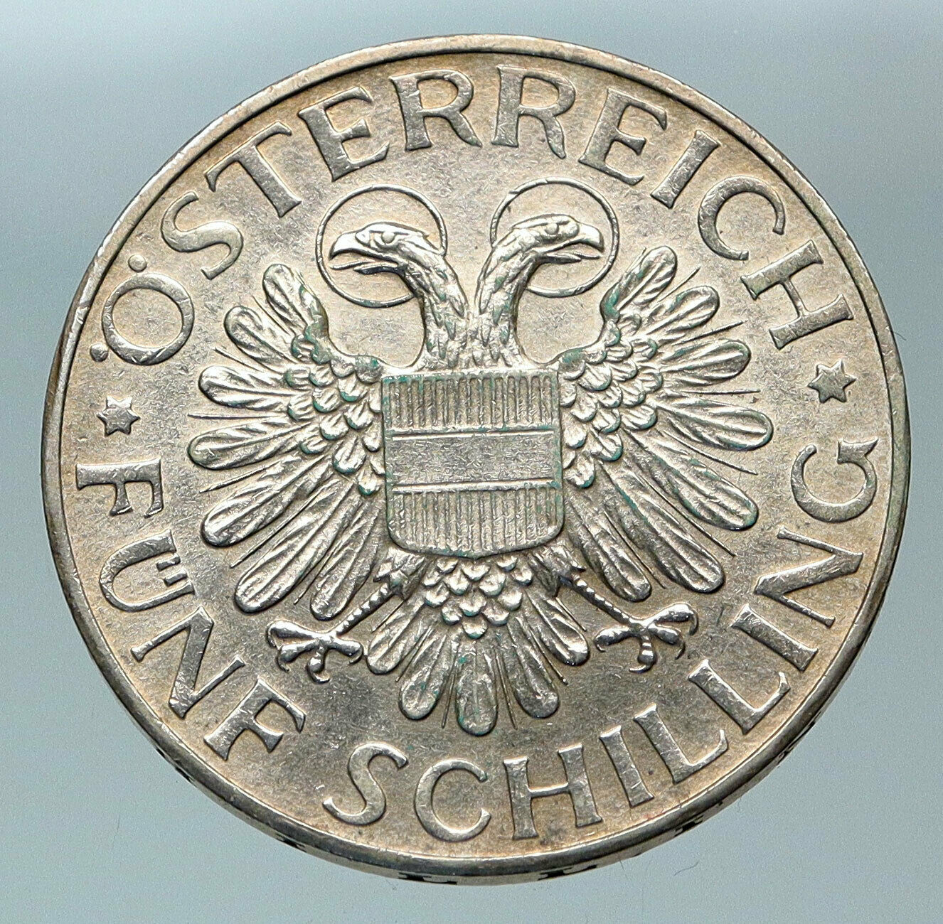 1934 AUSTRIA Mariazell Madonna HISTORIC Halos UNC Silver 5 Schilling Coin i84398