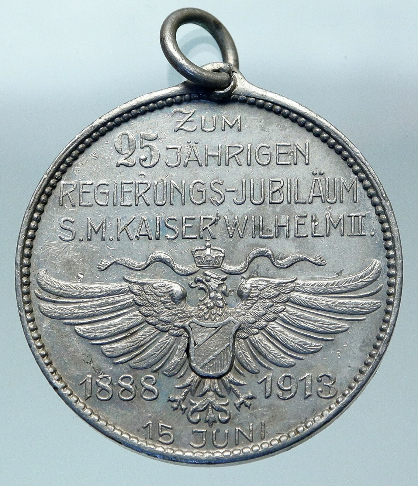 1913 GERMANY Emperor WILHELM II 25 Year Reign OLD Antique Aluminum Medal i84404