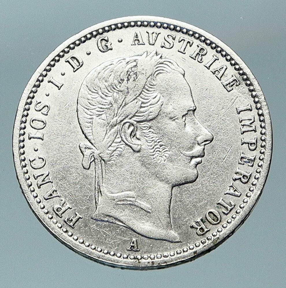 1858 AUSTRIA w KING FRANZ JOSEPH I Eagle Genuine Austrian 1/4 Florin Coin i84407