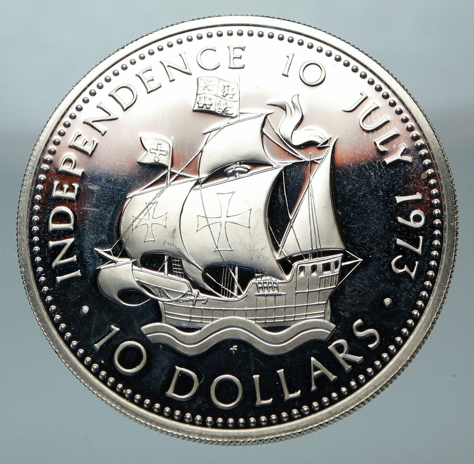 1973 BAHAMAS UK Queen Elizabeth II Ship SANTA MARIA Proof Silver $10 Coin i84414