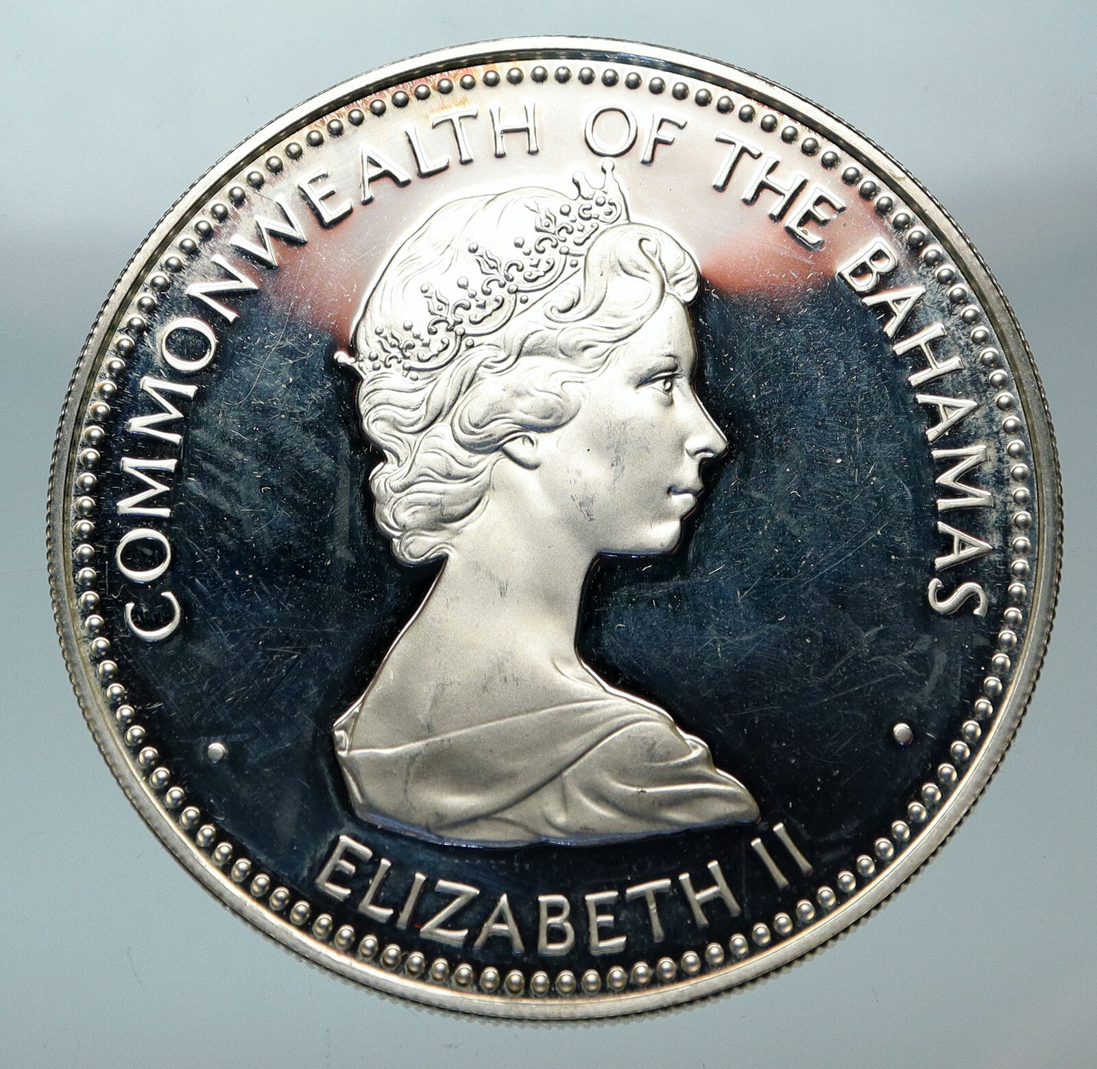 1973 BAHAMAS UK Queen Elizabeth II Ship SANTA MARIA Proof Silver $10 Coin i84414