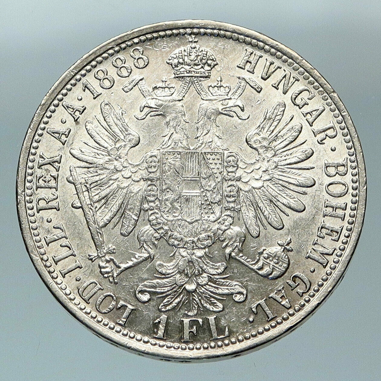 1888 AUSTRIA w King FRANZ JOSEPH I Antique Genuine Silver 1 Florin Coin i84412