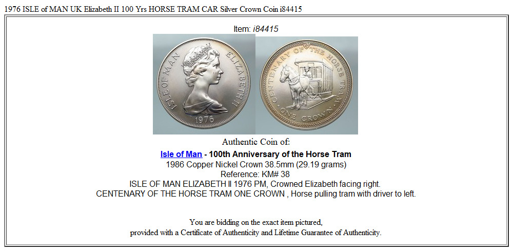 1976 ISLE of MAN UK Elizabeth II 100 Yrs HORSE TRAM CAR Silver Crown Coin i84415