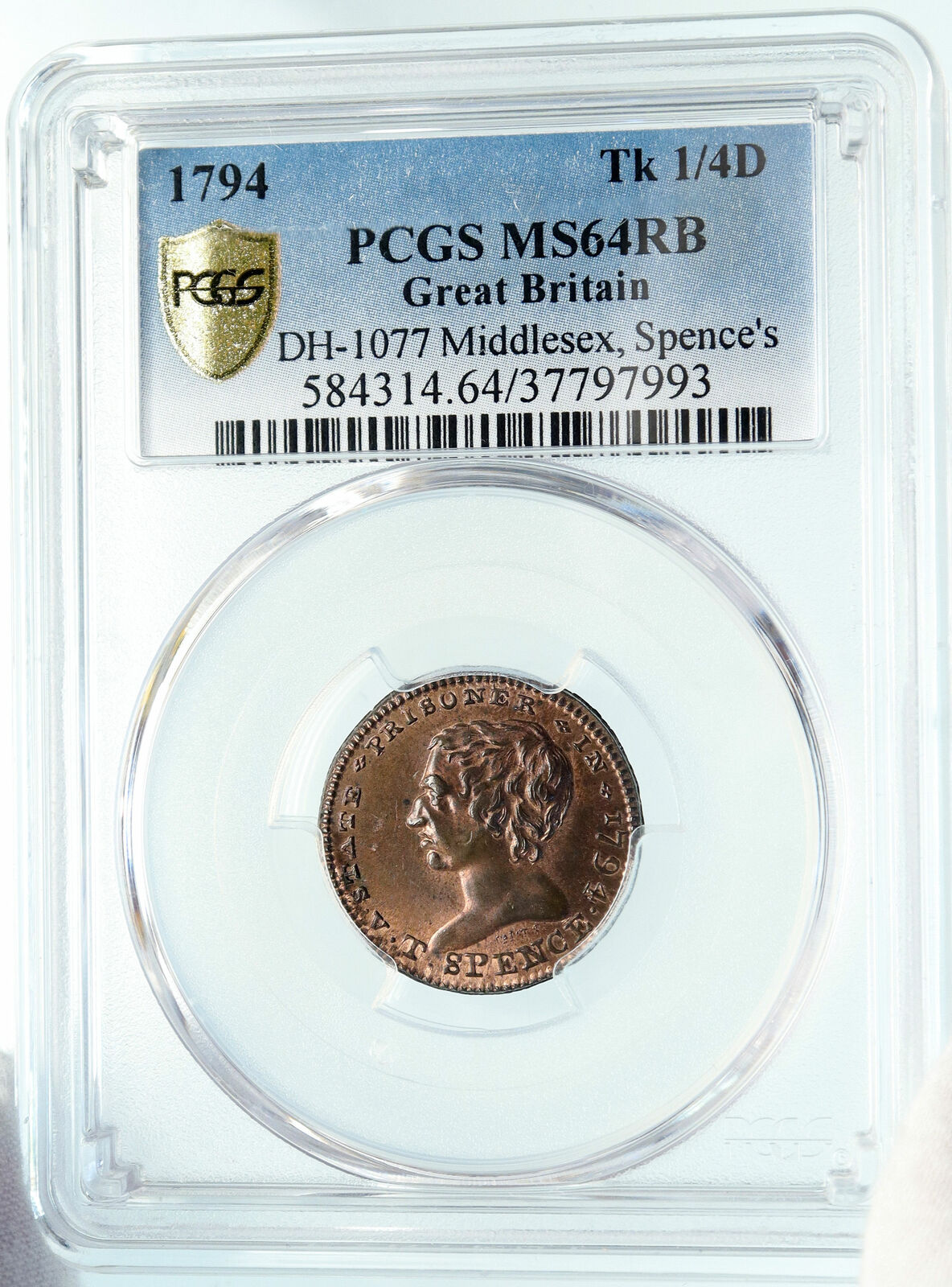 1794 ENGLAND UK Middlesex Spence's POLITICAL PRISONER Conder Token PCGS i84007