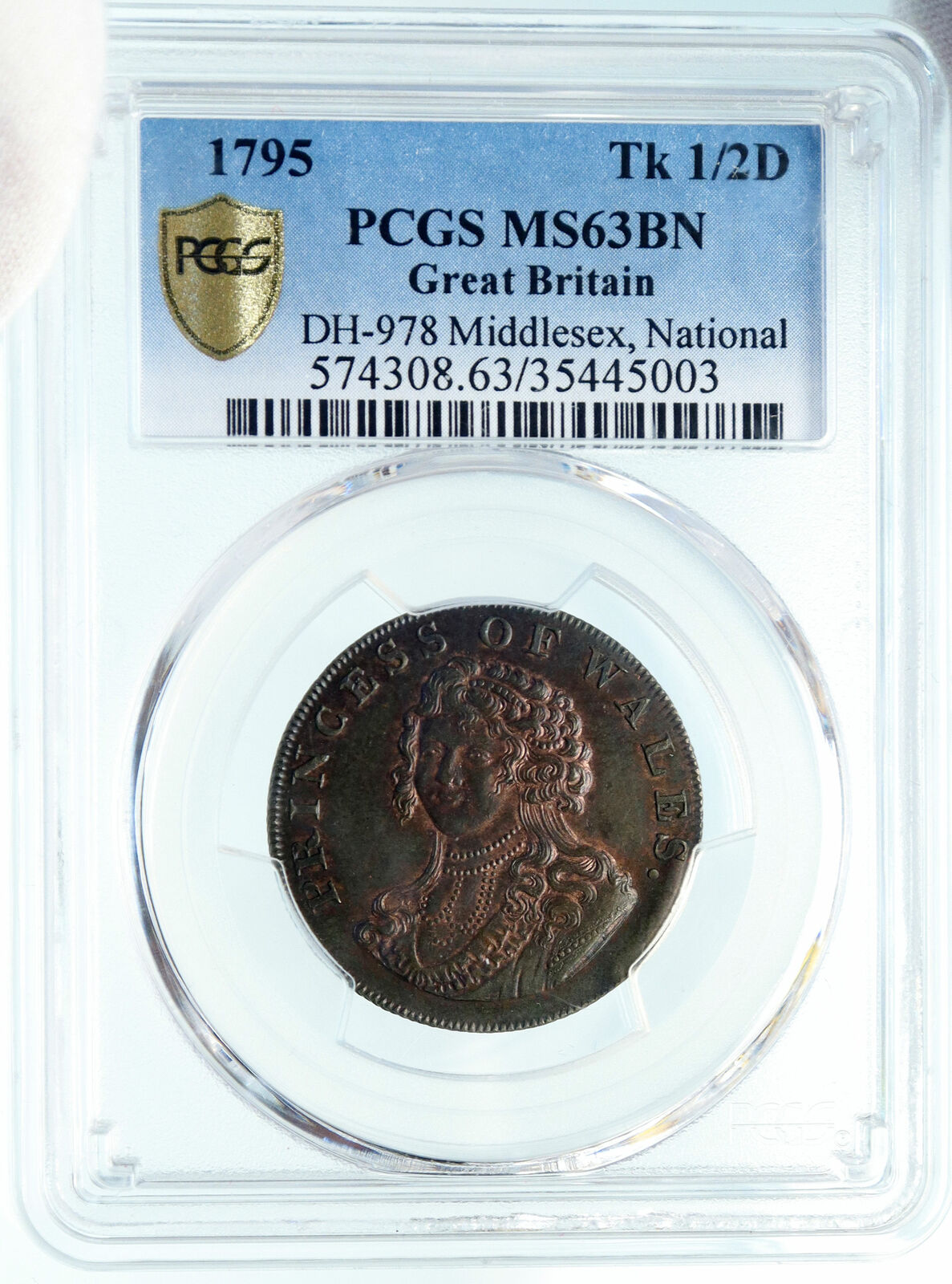 1795 ENGLAND UK Middlesex Princess Caroline George IV Conder Token PCGS i84012