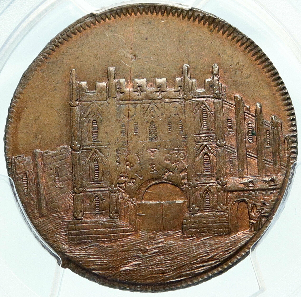 1790 ENGLAND UK Suffolk Bury Abbey Gate Antique 1/2 P Conder Token PCGS i84019