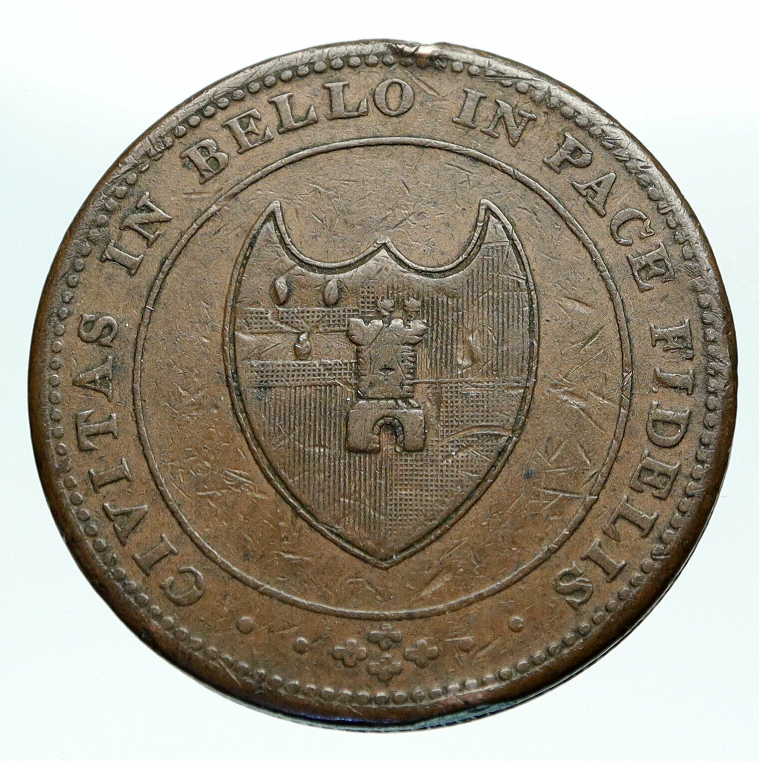 1811 ENGLAND UK Worcester House of Industry Castle OLD Penny Conder Token i84240