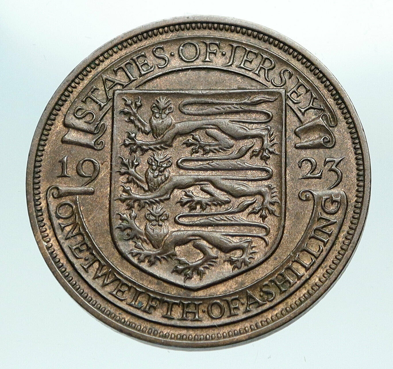 1923 JERSEY under UK King George V Shield OLD Genuine 1/12 Shilling Coin i84241