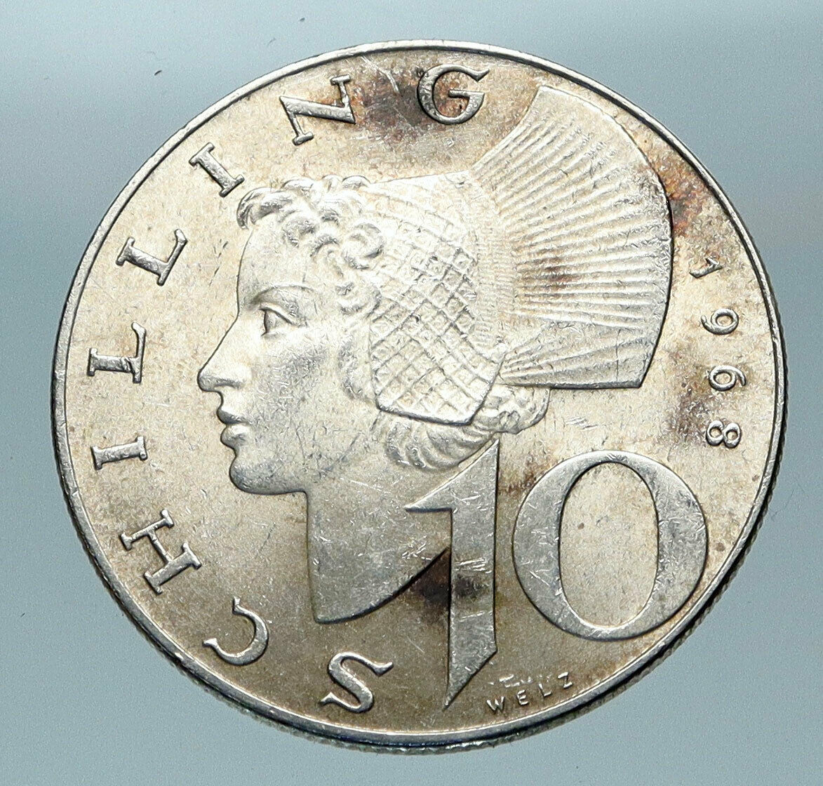 1968 Austria Wachau Woman 10 Schilling OLD Silver Austrian Coin Shield i84345