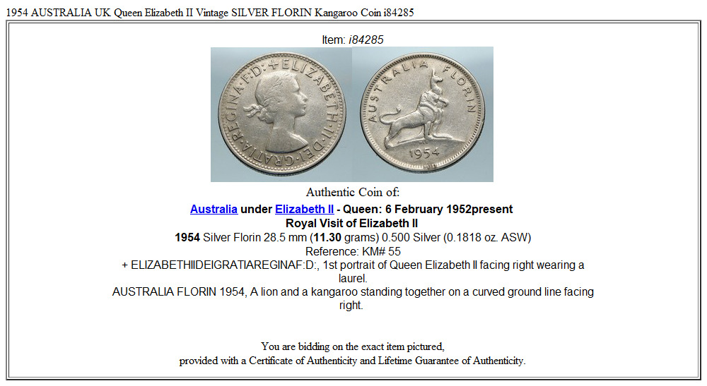 1954 AUSTRALIA UK Queen Elizabeth II Vintage SILVER FLORIN Kangaroo Coin i84285