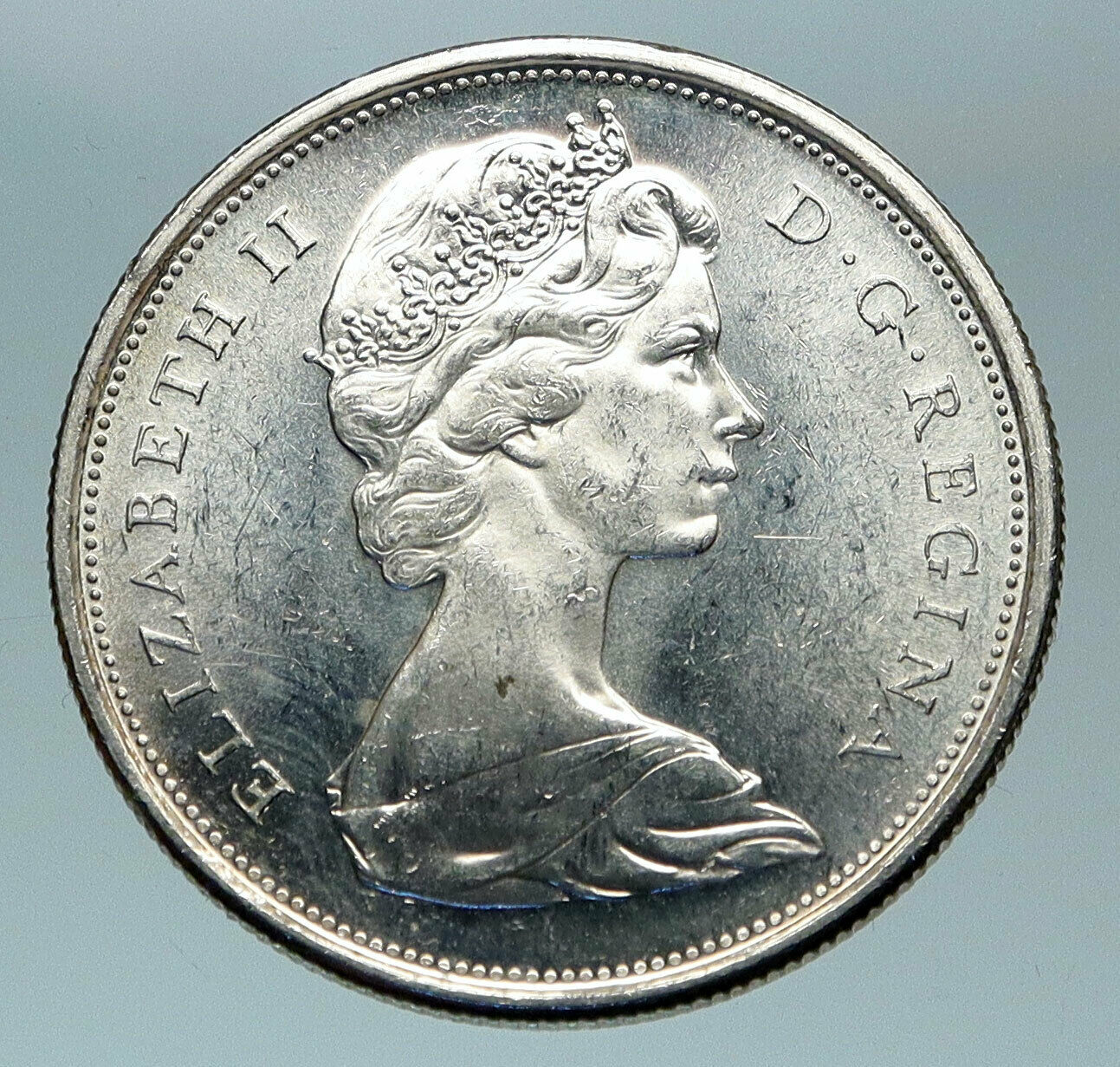 1967 CANADA UK Queen ELIZABETH II Wolf Howls Vintage Silver 50 Cents Coin i84292