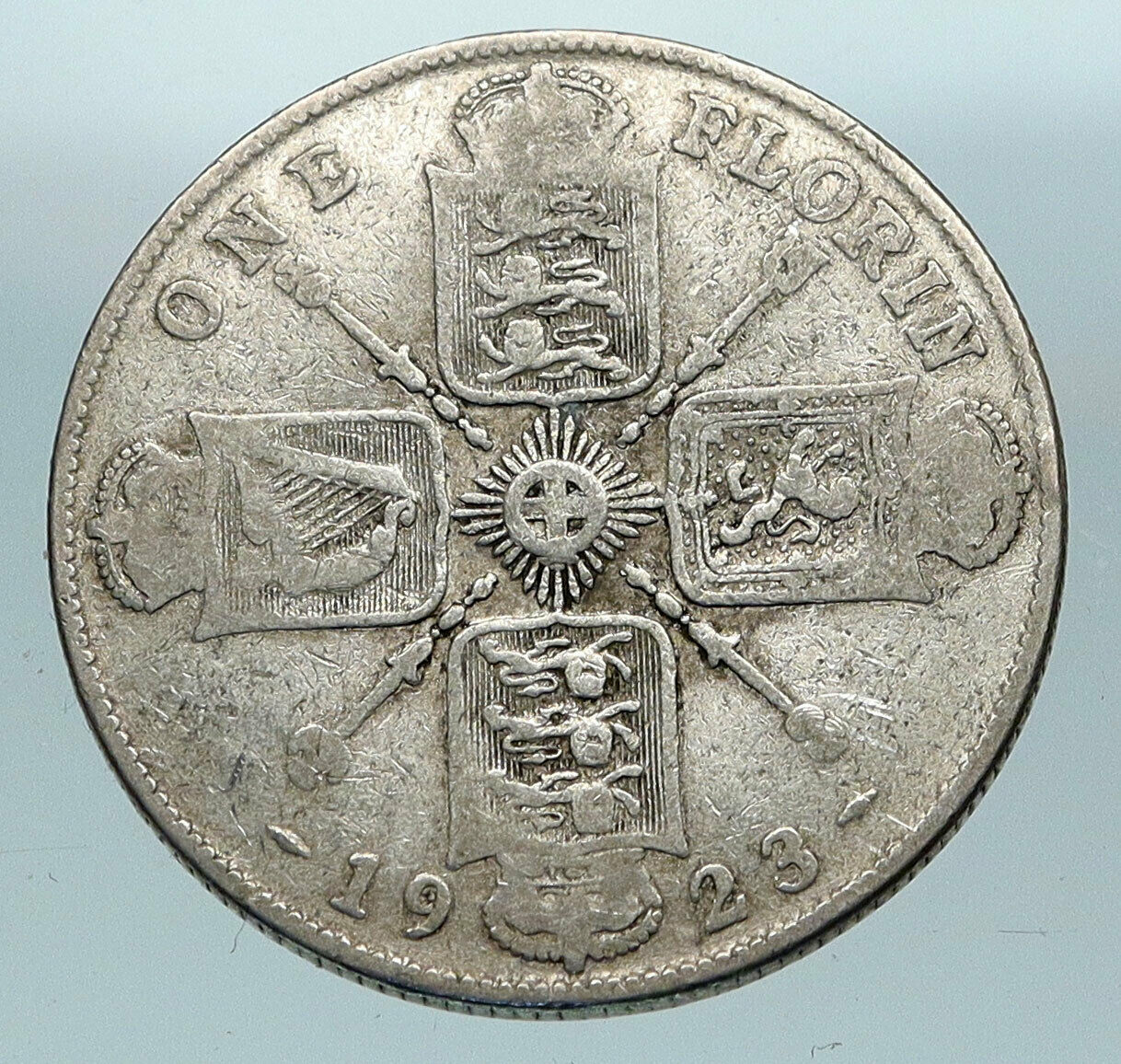 1923 GREAT BRITAIN UK United Kingdom King George V Big SILVER FLORIN Coin i84284