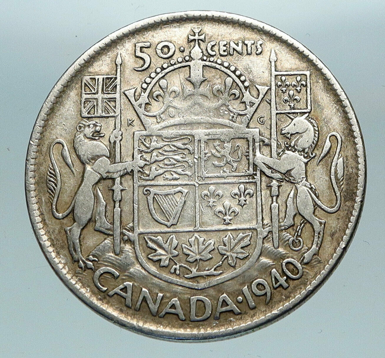 1940 CANADA UK King GEORGE VI Lions Crown Large Old SILVER 50 Cents Coin i84291