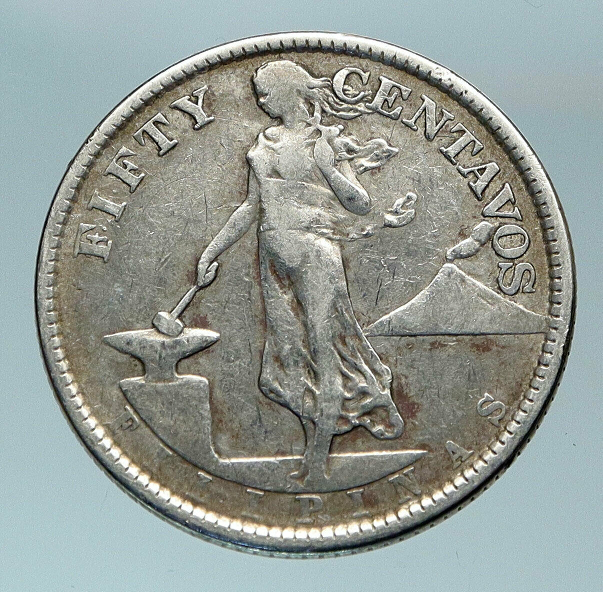 1921 PHILIPPINES Under US Administration Eagle Silver 50 Centavos Coin i84346