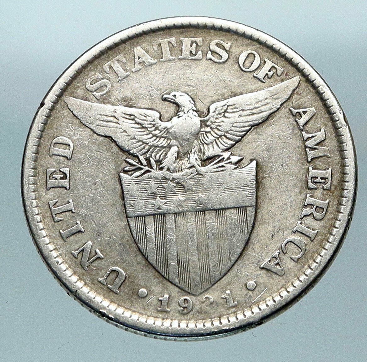 1921 PHILIPPINES Under US Administration Eagle Silver 50 Centavos Coin i84346