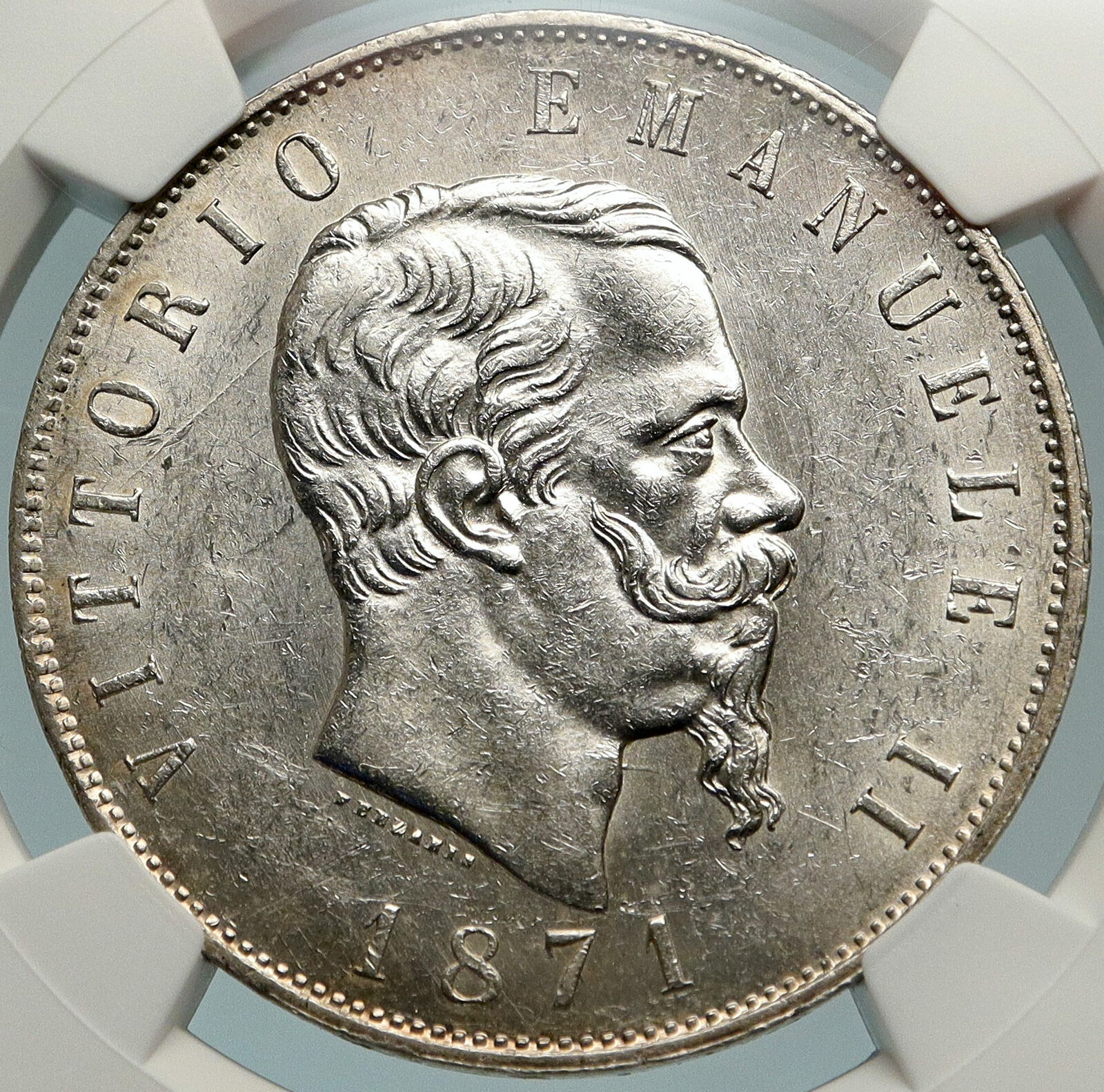 1871 MbBN ITALY King Victor Emmanuel II Large Silver 5 Lire ITALIAN Coin i84785