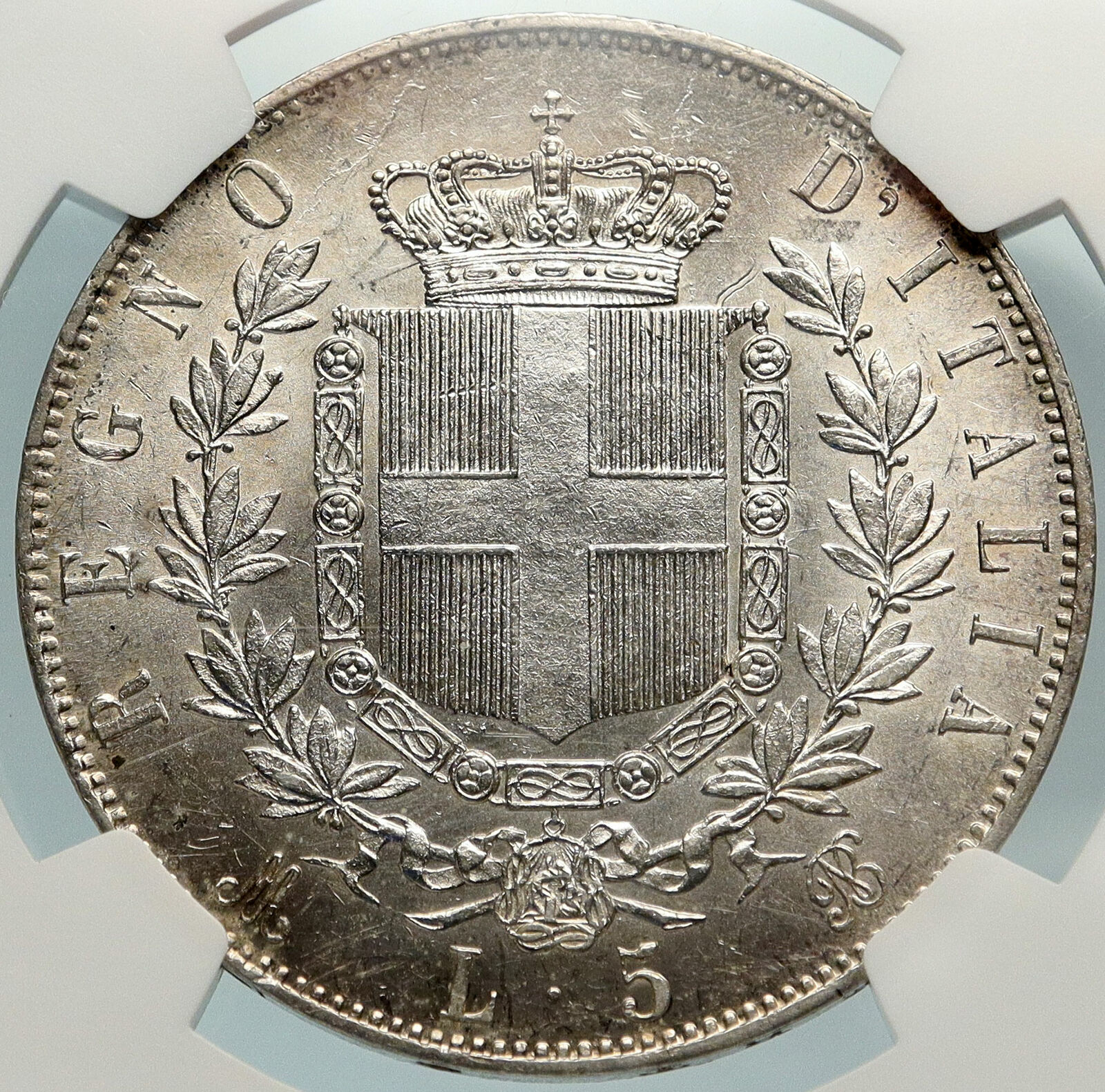 1871 MbBN ITALY King Victor Emmanuel II Large Silver 5 Lire ITALIAN Coin i84785